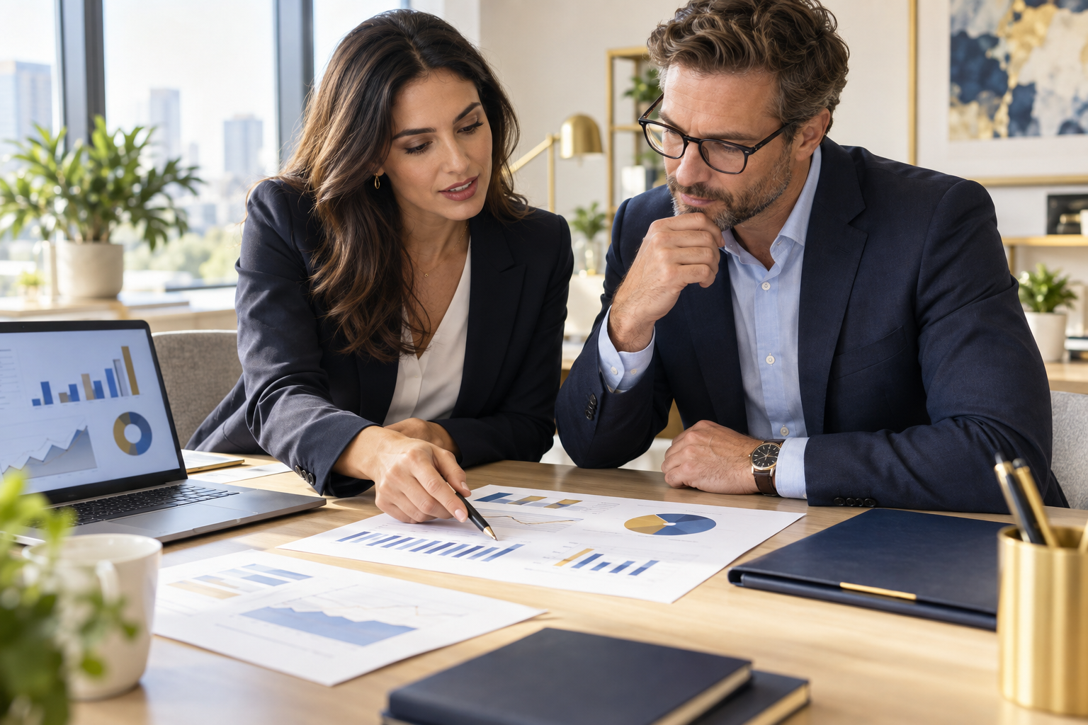 Illustrative photo of a business plan meeting and financial forecast review